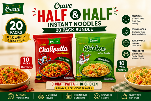 Crave Half & Half Instant Noodles 20 Pack Bundle | 10 Chattpatta + 10 Chicken | Bulk Variety