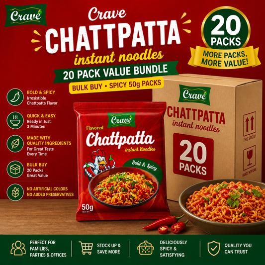 Crave Chattpatta Instant Noodles 20 Pack Value Bundle | Bulk Buy | Spicy 50g Packs