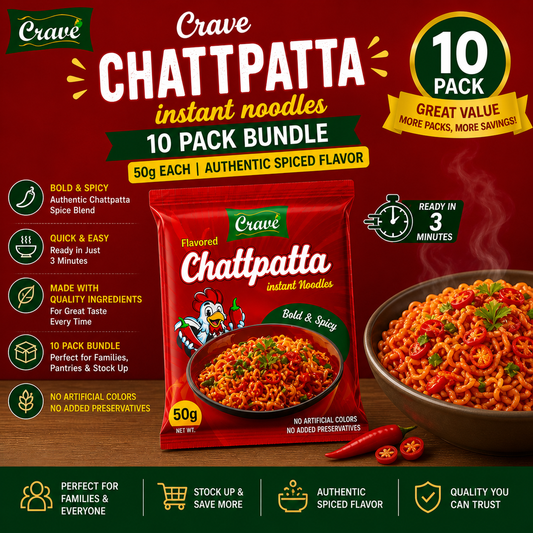 Crave Chattpatta Instant Noodles 10 Pack Bundle | 50g Each | Authentic Spiced Flavor